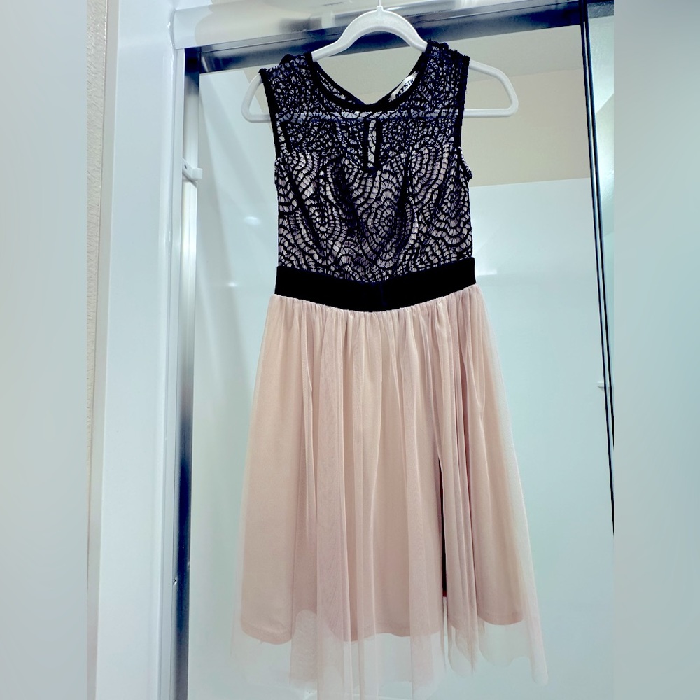 Peach & Black Tulle Cocktail Dress